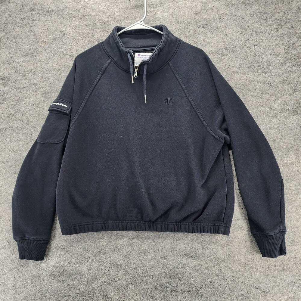 Champion Sweatshirt Womens XL Cropped Long Sleeve Black